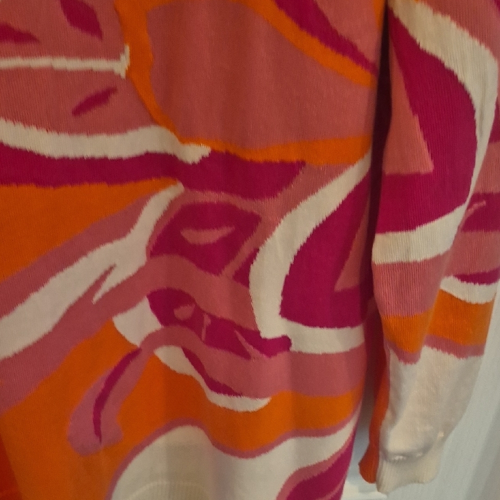 Chico's Vibrant Floral Orange and Pink Long Sleeve Lightweight Sweater - Picture 5 of 8